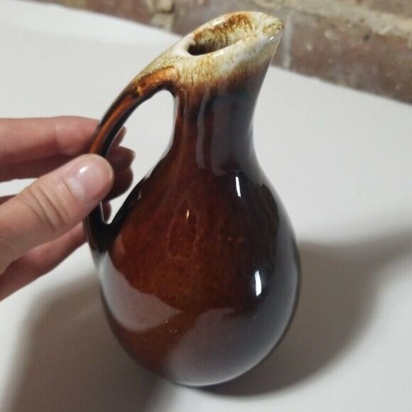 Small Cruet vase/ creamer brown drip glaze. Retro style - Picture 5 of 7